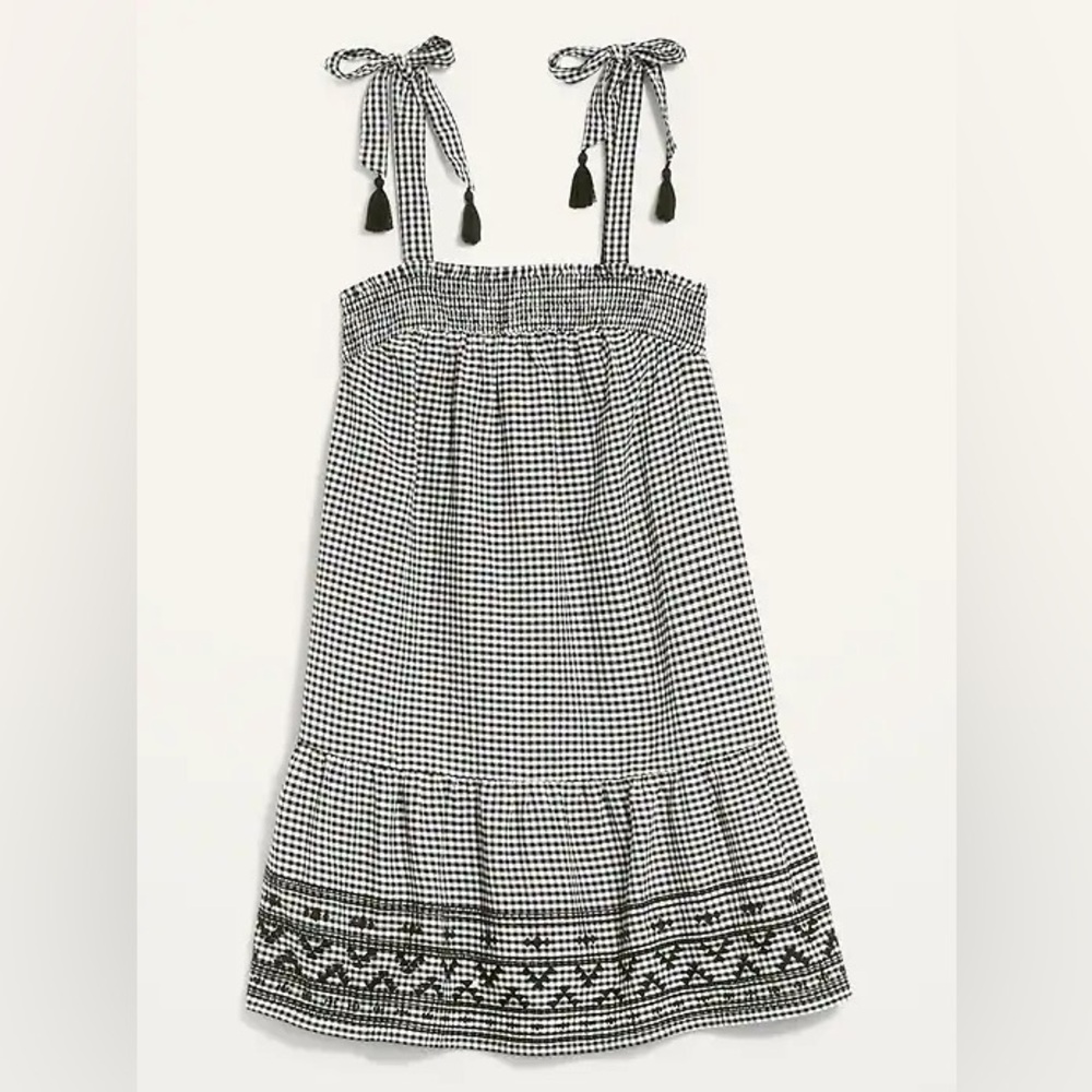 Old Navy Sleeveless Tiered Gingham Swing
Mini Dress with embroidered bottom